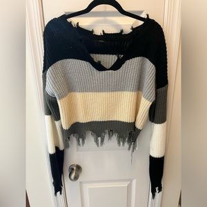 Shein Black gray and tan woman’s sweater size small cropped